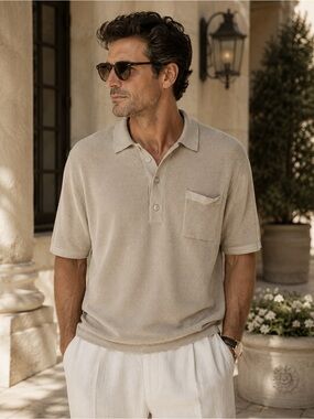 NTH Oat Waffleknit Cotton Short Sleeve Old Money Preppy Polo Shirt Size XL